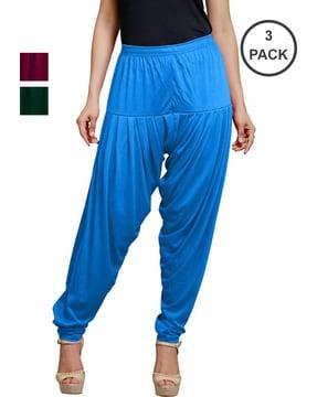 women pack of 3 patiala pants with elasticated waist
