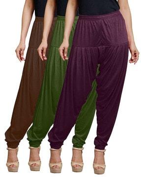 women pack of 3 patiala pants with elasticated waist