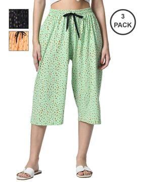 women pack of 3 printed loose fit capris with drawstring waist