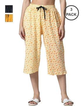 women pack of 3 printed loose fit capris with drawstring waist