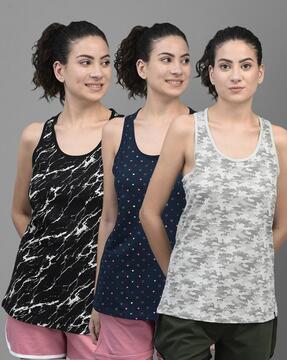 women pack of 3 printed regular fit tank tops