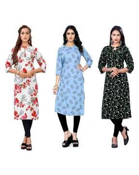 women pack of 3 printed straight kurtas