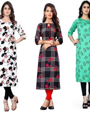 women pack of 3 printed straight kurtas