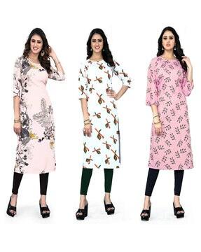 women pack of 3 printed straight kurtas