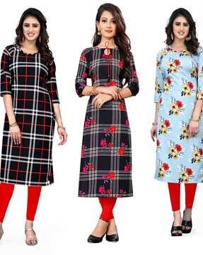 women pack of 3 printed straight kurtas