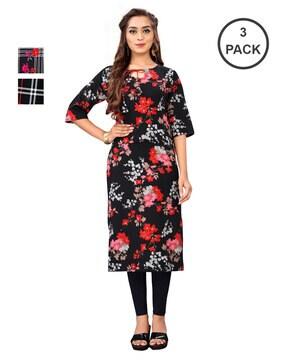 women pack of 3 printed straight kurtas