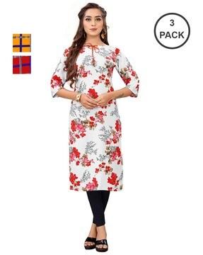 women pack of 3 printed straight kurtas