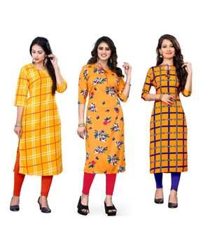 women pack of 3 printed straight kurtas