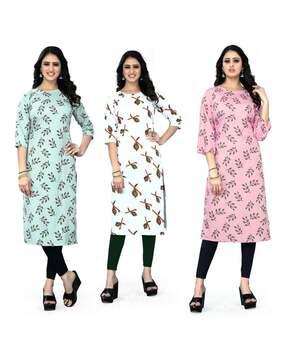 women pack of 3 printed straight kurtas