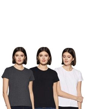 women pack of 3 regular fit round-neck t-shirts