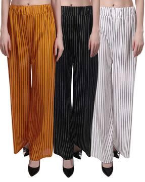 women pack of 3 striped relaxed fit flat-front palazzos