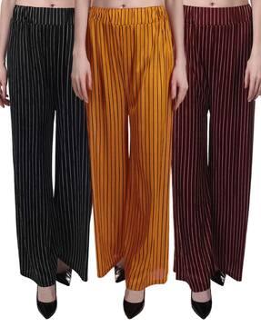 women pack of 3 striped relaxed fit palazzos