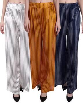 women pack of 3 striped relaxed fit palazzos