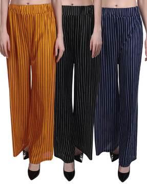 women pack of 3 striped relaxed fit palazzos