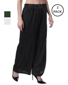 women pack of 3 striped relaxed fit palazzos