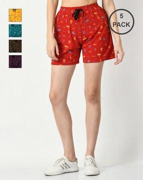 women pack of 5 floral print high-rise shorts