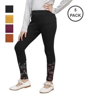 women pack of 5 floral print leggings with elasticated waistband