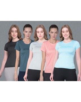 women pack of 5 printed microfiber antibacterial sports t-shirt