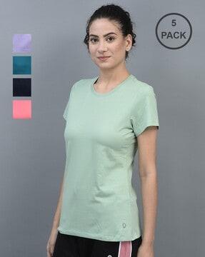 women pack of 5 regular fit round-neck t-shirt