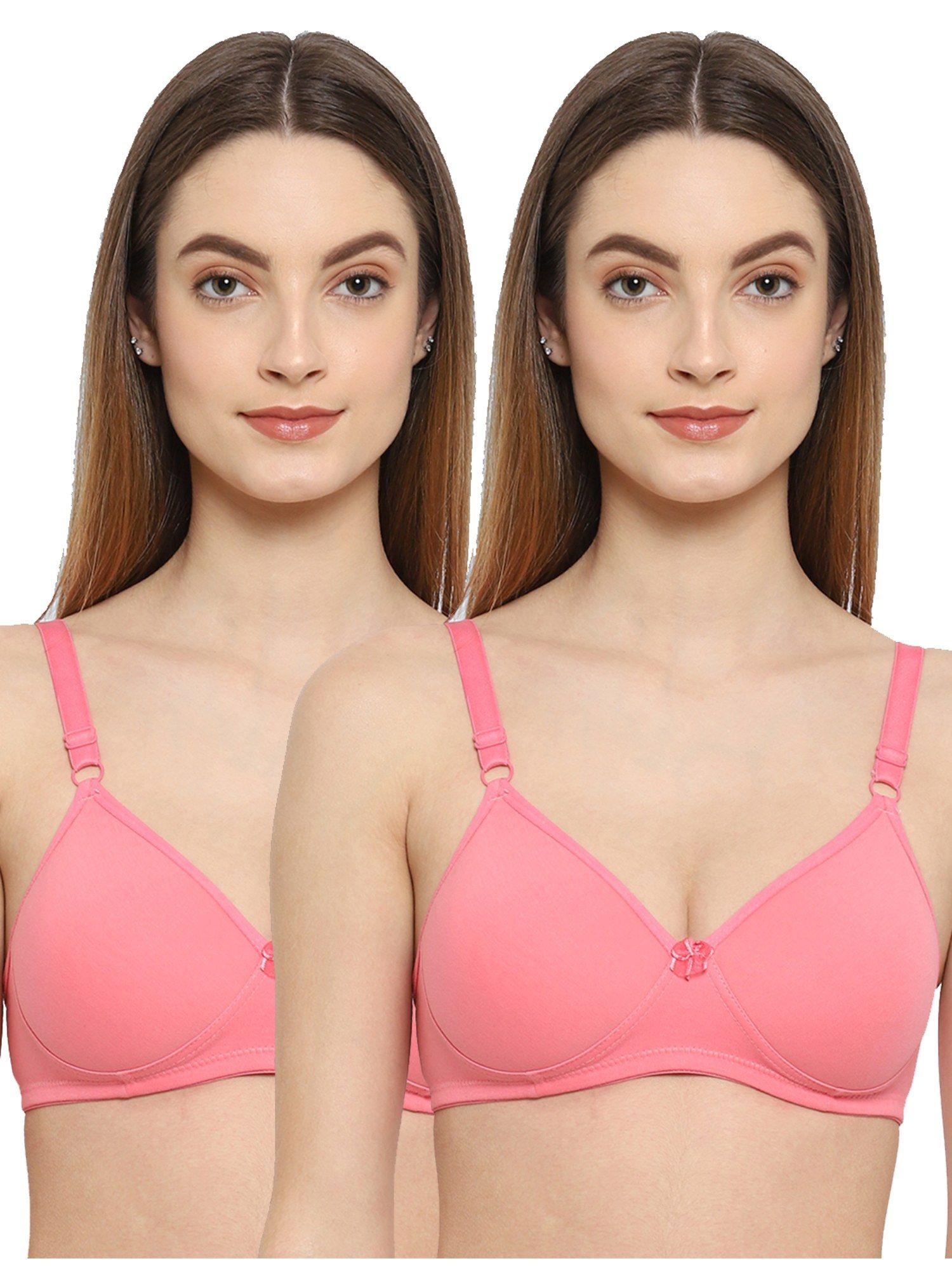 women padded & non-wired full coverage pink t-shirt bra (pack of 2)