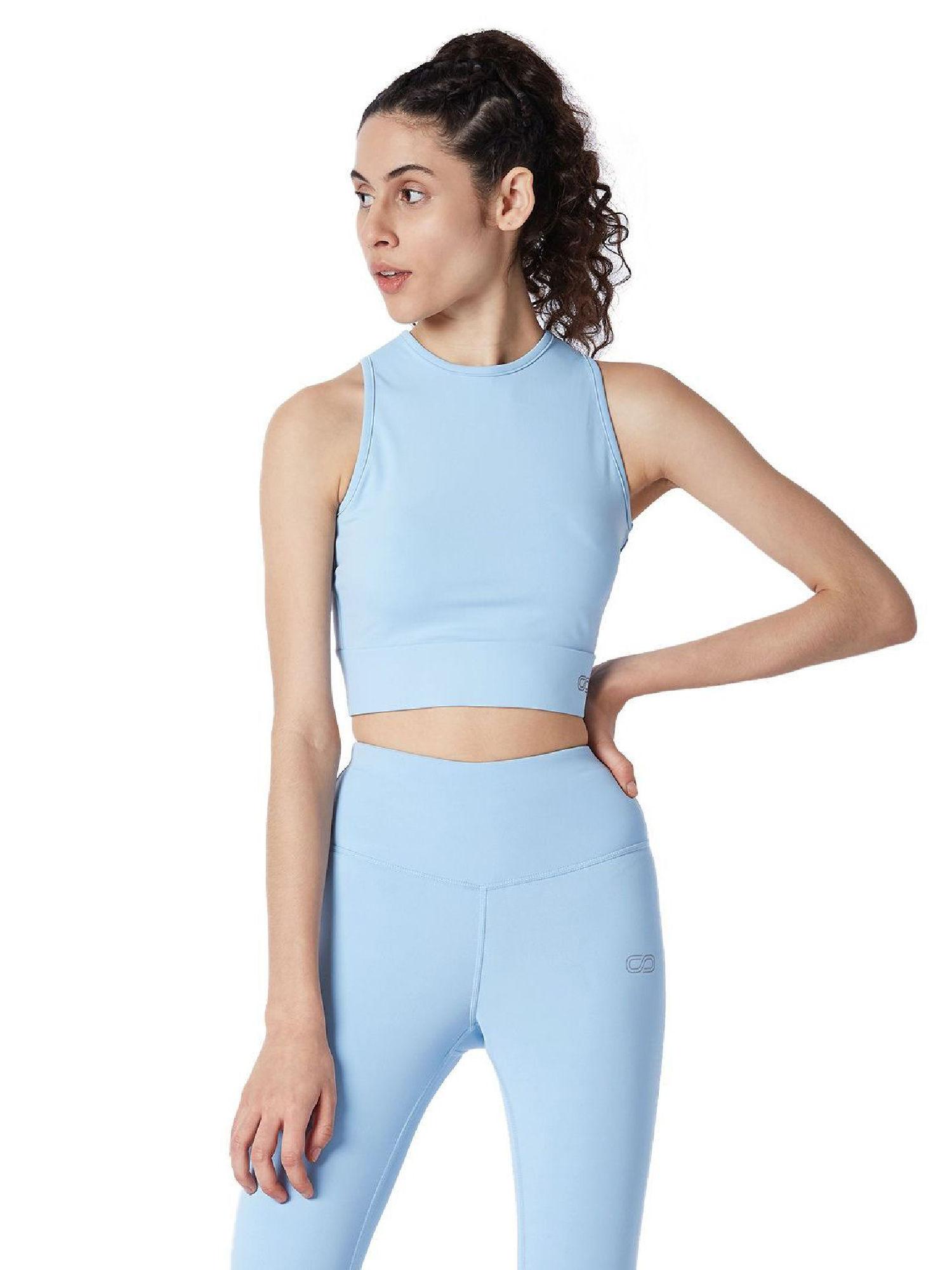 women padded moto crop tee - blue