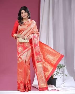 women paisley pattern saree with contrast zari border