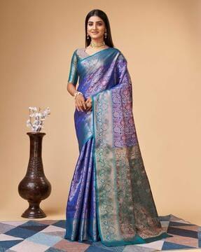 women paisley pattern woven saree with unstitched blouse piece