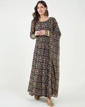 women paisley print anarkali kurta with dupatta