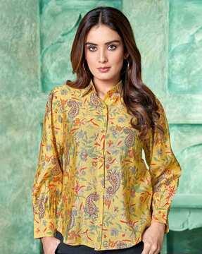 women paisley print chanderi shirt