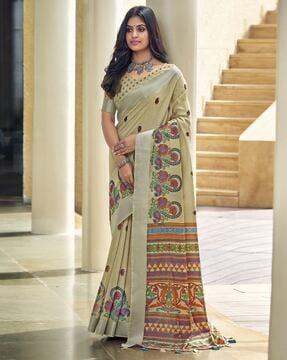 women paisley print cotton saree