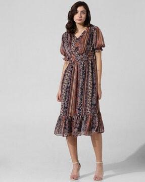 women paisley print fit & flare dress