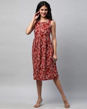 women paisley print fit & flare dress