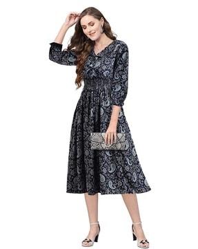 women paisley print fit & flare dress