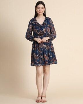 women paisley print fit & flared dress