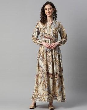 women paisley print fit & flared dress