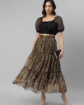 women paisley print flared skirt