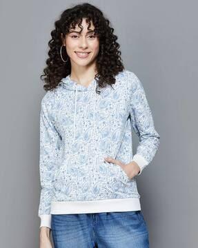 women paisley print regular fit hoodie with slip pockets