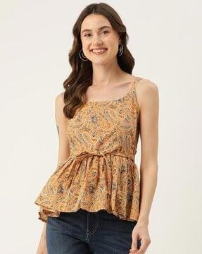 women paisley print relaxed fit peplum top