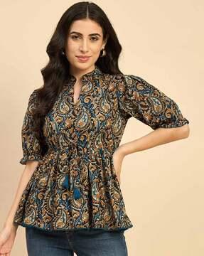 women paisley print relaxed fit peplum top