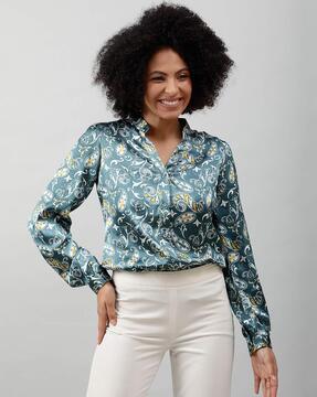 women paisley print relaxed fit shirt with curved hem