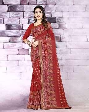 women paisley print saree with contrast border