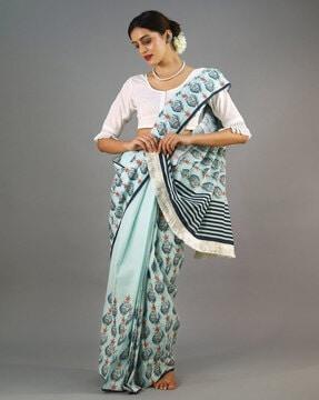 women paisley print saree with contrast border