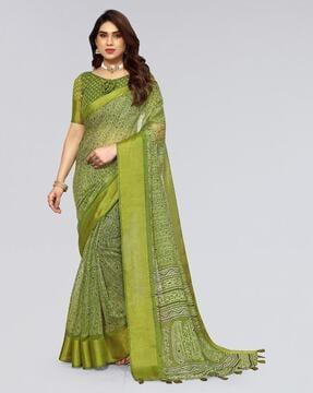 women paisley print saree with tassels