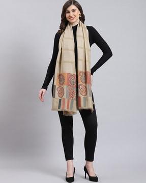 women paisley print shawl with fringed hem