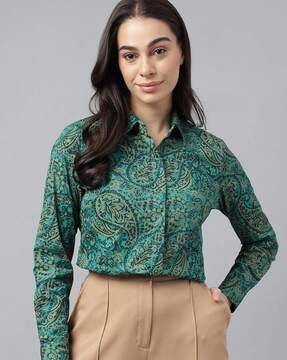 women paisley print shirt with spread collar