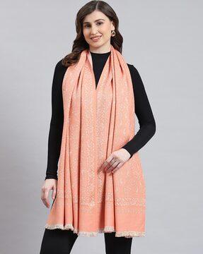 women paisley print stole with fringed detail
