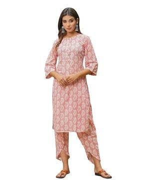 women paisley print straight kurta & pants set