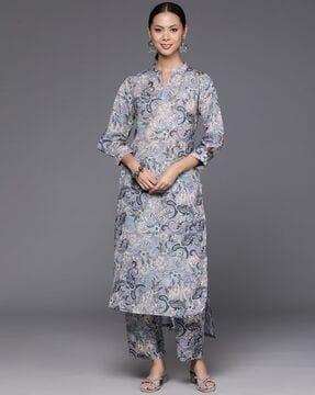 women paisley print straight kurta & pants set