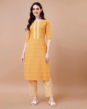 women paisley print straight kurta & pants set