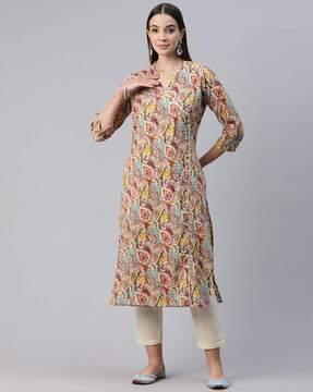 women paisley print straight kurta & pants set